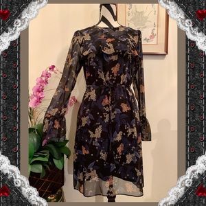 Donna Morgan Ruffle Floral Print Tied Waist Dress